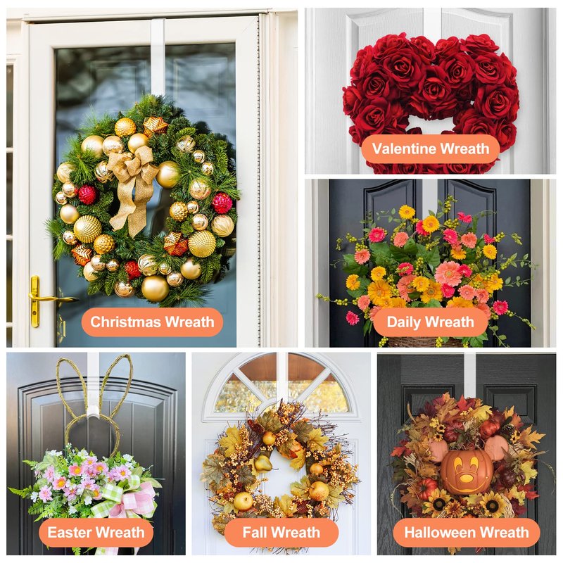 ZYSUN 15" Clear Over The Door Wreath Hanger 2 Pack - Non-Scratch, Heavy Duty 10lb Door Hook for Front Decor, Christmas, Halloween & Year-Round Home Display - Invisible Acrylic Organizer