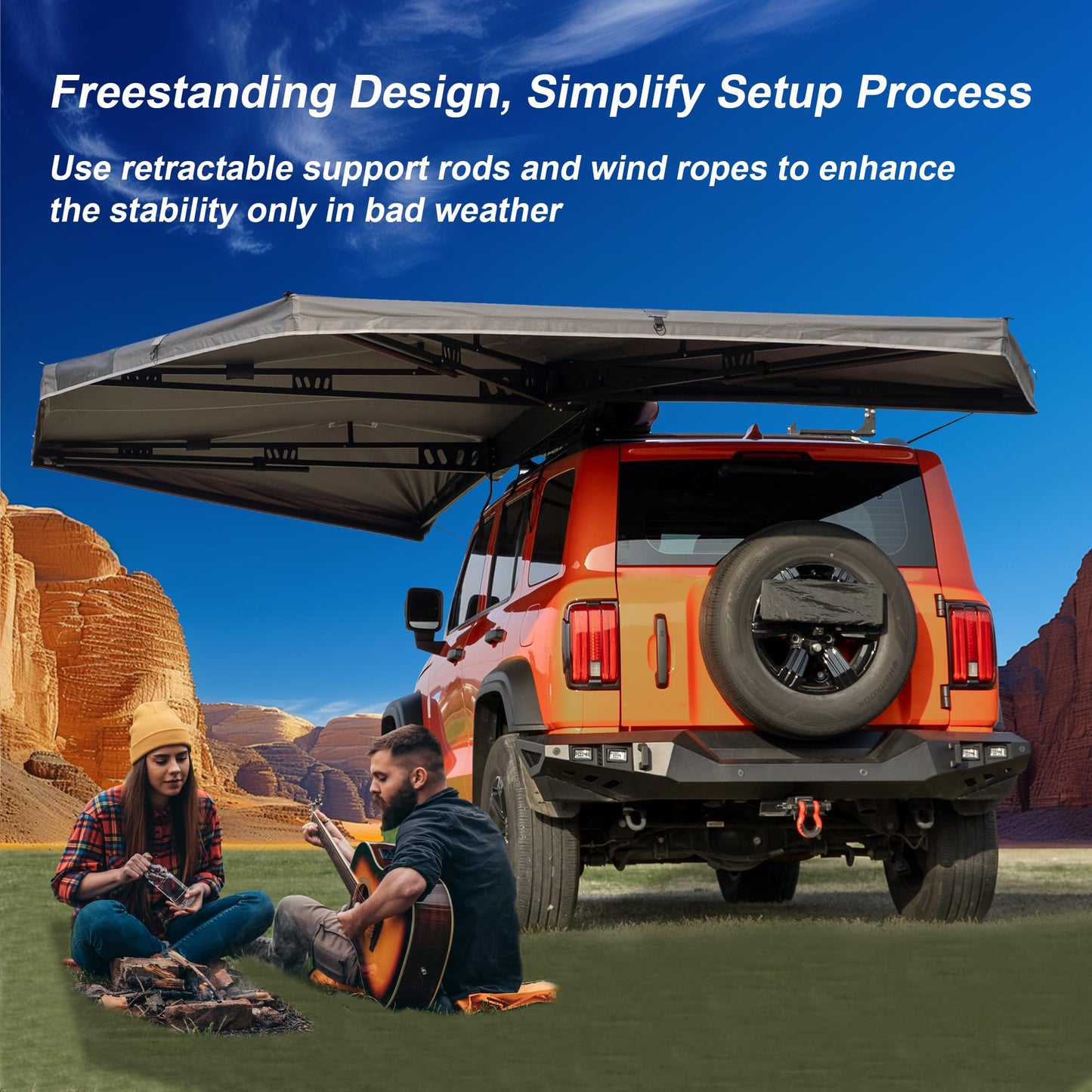 Naturnest 270 Car Awning Plus, Waterproof Windproof UV-Resistant Retractable Awning with LED Light for Camper, 270 Degree Manual Retractable Side Awnings for Truck, SUV, Jeep, Van - Driver Side