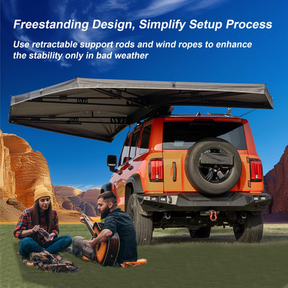 Naturnest 270 Car Awning Plus, Waterproof Windproof UV-Resistant Retractable Awning with LED Light for Camper, 270 Degree Manual Retractable Side Awnings for Truck, SUV, Jeep, Van - Driver Side