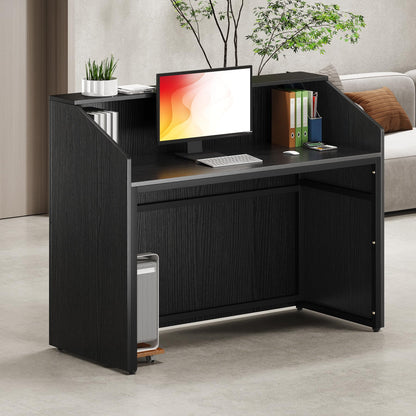 LITTLE TREE 47-Inch Reception Desk with Counter, Black Front Desk Reception Room Table, Retail Counter for Checkout, Modern Welcome Desk for Lobby, Office, Beauty Salon