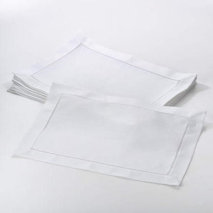SARO LIFESTYLE Hemstitched Border Placemat (Set of 12), White, 14"x20"