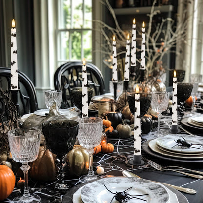 AFINETH Halloween Taper Candles with Bats, 9.6”Real Wax Flameless Taper Candles with Remote & Timer, 3 Pack Battery Operated Halloween Led Candlesticks for Party Home Decor