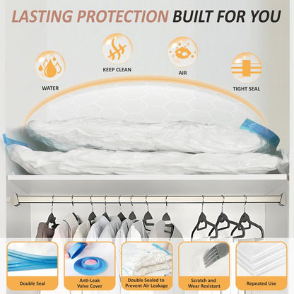Cozy Essential Vacuum Storage Bags, 80% Compression Vacuum Seal Space Saver Plastic Packaging Bags for Clothes, Blankets, Pillow, Bedding, Comforters, Sealer Clothing Storage,8 XXL Jumbo