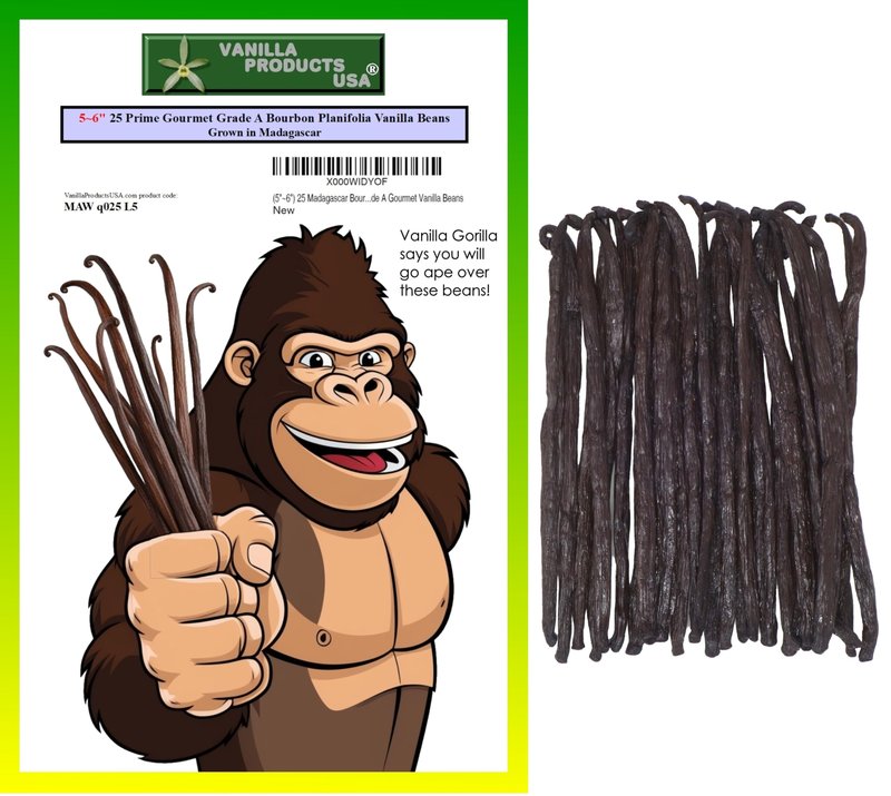 25 Whole Grade A Prime Gourmet Bourbon Madagascar Vanilla Beans 5~6" by Vanilla Products USA
