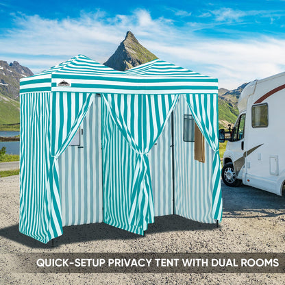EAGLE PEAK Outdoor Pop Up Changing Room 8x4 ft, 2-Room Portable Privacy Shelter for Beach, Pool, Photoshoots or Dressing Room, White/Light Blue