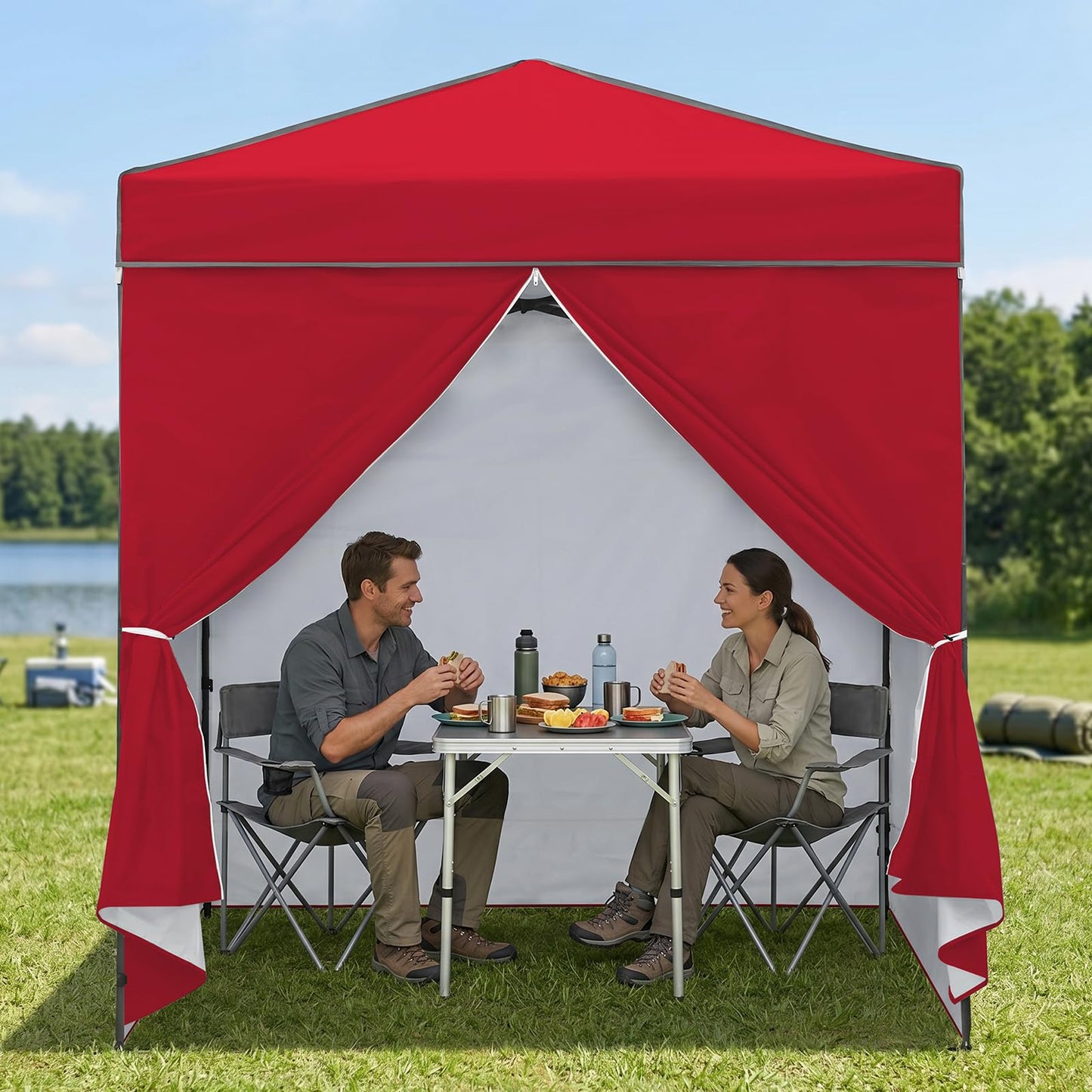 EAGLE PEAK 6x4 Instant Pop Up Canopy Tent with 4 Side Wall Panels, Straight Leg Sun Shelter, Portable Canopy with Carry Bag for Camping, Beach & Sports, Red