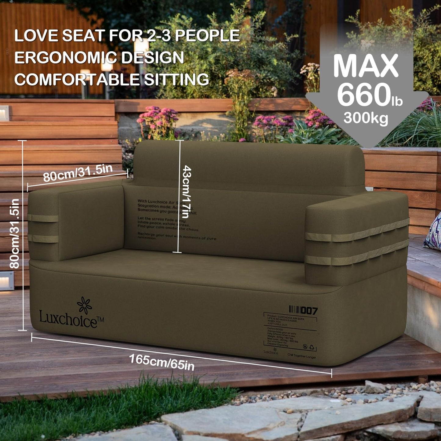 Luxchoice Inflatable Couch Camping Chair Air Sofa with Built-in Rechargeable Pump Portable Blow Up Couch for Outdoor Backyard Lounge & RV Travel Movie Night Loveseat - Durable 1000D Oxford Fabric