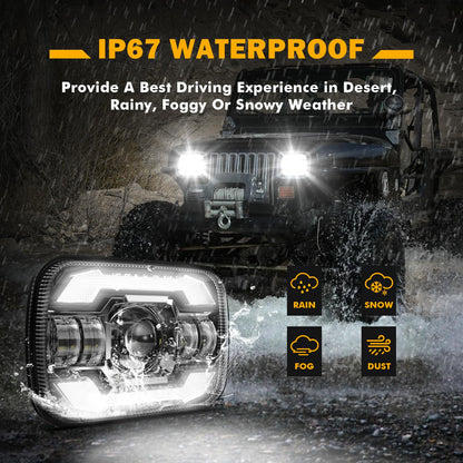 Auxbeam 5x7 7x6 LED Headlights with DRL & Turn Signal High/Low Beam DOT Approved H6054 Led Rectangular Headlight for Jeep Wrangler YJ Cherokee XJ H6054 H5054 H6054LL 69822 6052 6053