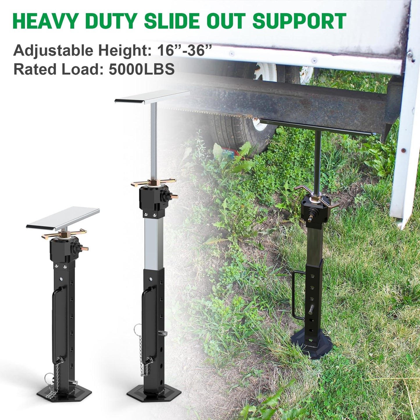 RV Slide Out Support Jacks 16"-36"(Electric Drill Adjust) 2 Pcs Heavy Duty RV Stabilizer Jacks for Camper and Travel Trailer, Supports Up to 5,000 lbs and Aluminum Gear Box