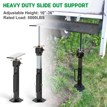 RV Slide Out Support Jacks 16"-36"(Electric Drill Adjust) 2 Pcs Heavy Duty RV Stabilizer Jacks for Camper and Travel Trailer, Supports Up to 5,000 lbs and Aluminum Gear Box