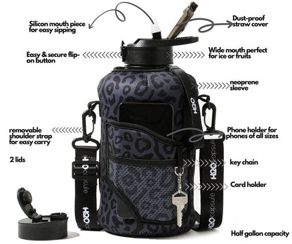 H2O Capsule 2.2L Half Gallon Water Bottle with Storage Sleeve and Removable Straw – BPA Free Large Reusable Drink Container with Handle - Big Sports Jug, 2.2 Liter (74 Ounce), Cowbell