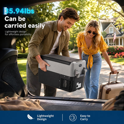 Garvee 32QT 12V Portable Refrigerator, Dual Zone Car Fridge Freezer with App Control & AC/DC Power for Camping, RV, Truck, Fishing & Home