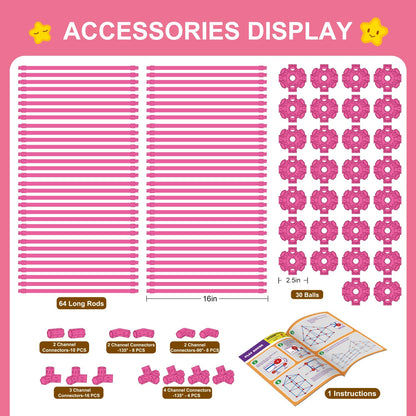 SpringFlower Fort Building Kit for Kids,STEM Construction Toys, Educational Gift for 3 4 5 6 7 8 9 10 11 12 Years Old Boys and Girls,Ultimate Creative Set for Indoor & Outdoors Activity,140 Pcs,Pink