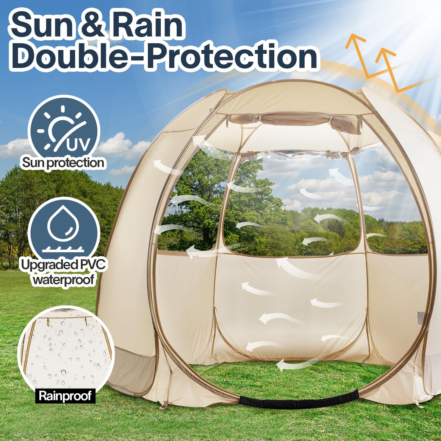 Alvantor® Pop Up Screen House Tent, UPF 50+ and Windproof Dome Outdoor Canopy Tent with Roll Up Zipped Door Privacy Gazebo, Sun Shelter Compact & Lightweight for Party Camping Fishing Picnic