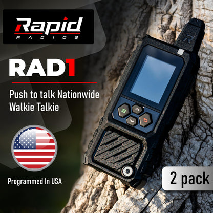 Rapid Radios RAD1 2-Pack Waterproof Rugged LTE + Wi-Fi Push-to-Talk Radio Nationwide Communication, IPX6 Weatherproof, Long Battery Life, Paging & Group Talk, PTT Radio