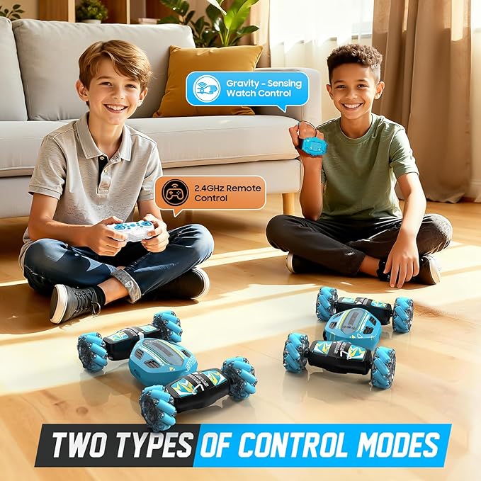 Gesture Sensing RC Stunt Car for Boys 8-12 - Gifts Toy for Kids4WD Remote Control 360° RotatingTransform Hand ControlledBirthday Presents for Boy Age 8 9 10 11 12(Sky Blue)
