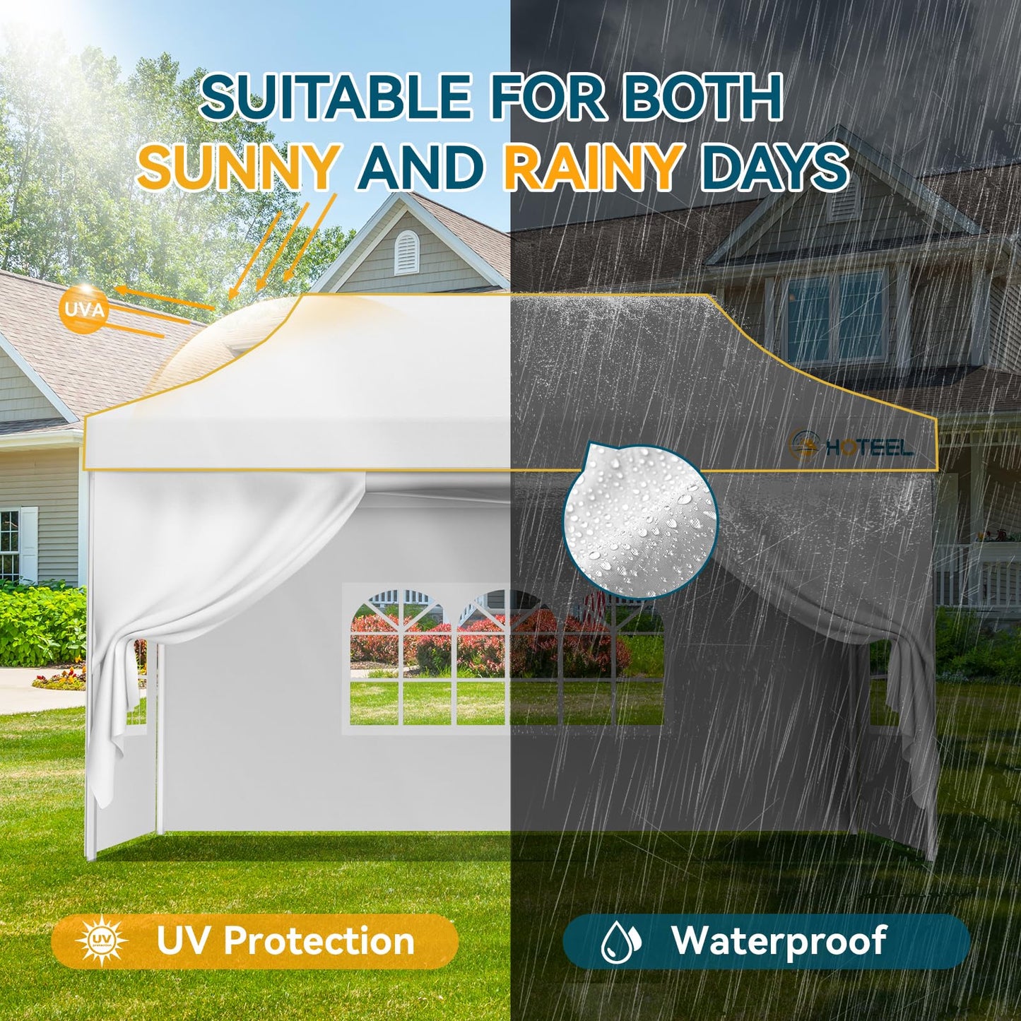 Hoteel 10x15 Pop Up Canopy Tent Heavy Duty with 4 Sidewalls, Waterproof Party Tent, Easy Set-up Commercial Instant Tents with Roller Bag & Sandbags, Hexagonal Leg (1-Year Warranty)