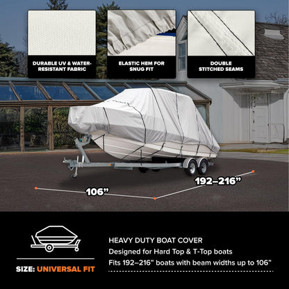 Budge Hard Top T-Top Boat Cover, Fits Boats 24-26ft with Beam up to 106", 600 Denier UV & Water Resistant Polyester, Gray
