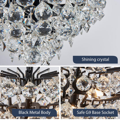 Bestier Black Pendant Chandelier Lighting Fixture, Crystal Raindrop, 4 G9 Bulbs Required, 11in x 12in Model AK-AJ-18183