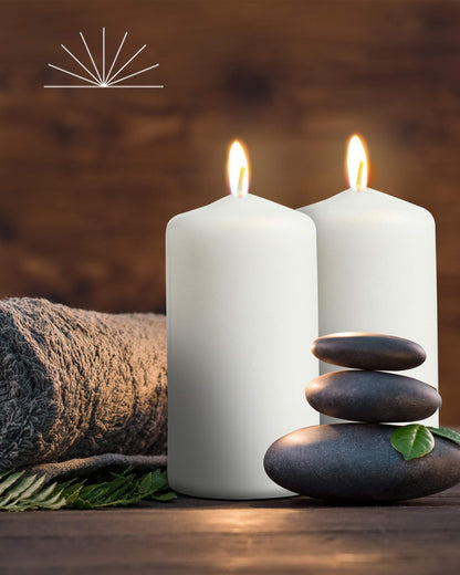 Cone Top Pillar Candles by Bask - Set of 6-3" x 6" Dripless Unscented Candles in White for Home Decor, Relaxation & All Occasions