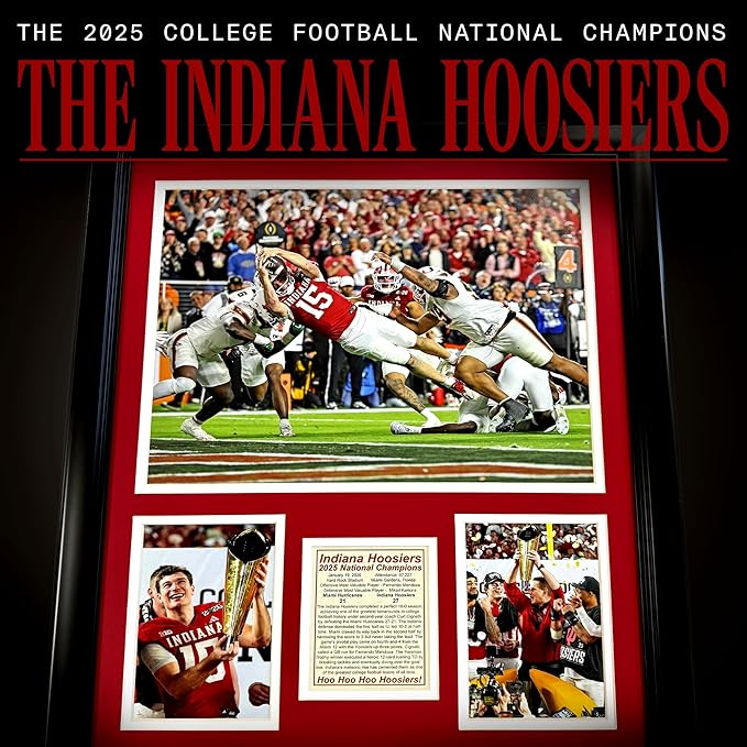 Indiana Hoosiers | 2025 CFP National Champions | Collectible Hoosier Football Memorabilia | Framed Picture &amp Photo Collage Gift Man Cave Wall Art Home &amp Room Decor | 2 Sizes &amp 2 Styles (