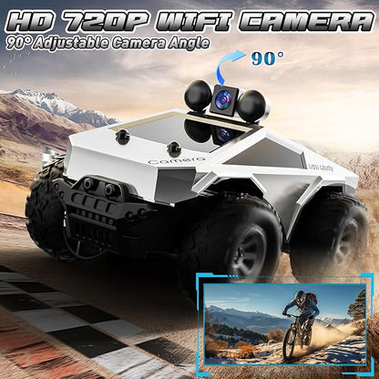 RC Cars with Camera Remote Control Truck with 720P HD FPV Camera All-Terrain Remote Control Car with Body Light Rechargeable Battery 1:28 RC Car Vehicle Toy Gifts for Adults Kids Boys Girls