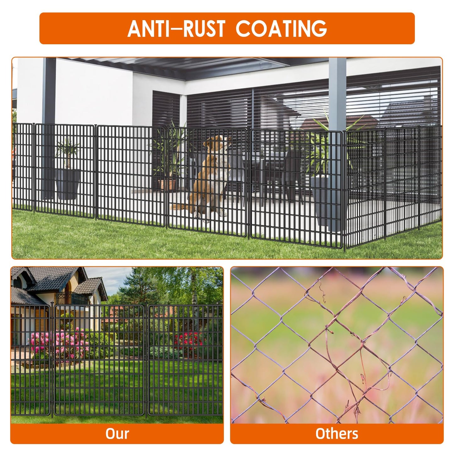 15 Panels No Dig Fence with Gate, 32 in(H) X 36 ft(L) Garden Decorative Fence Animal Barrier for Dogs, Rustproof Metal Garden Edging Border for Outdoor, Yard, Patio, Black