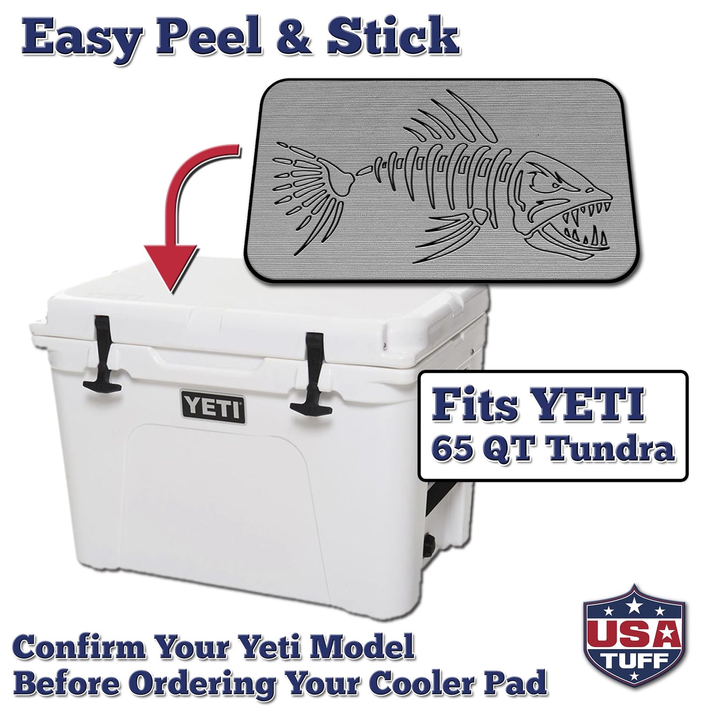 USATuff SeaDek EVA Mat Cooler Pad fits YETI 65 Tundra | Peel & Stick Application | Non Slip Comfort Accessories - Bonefish Skeleton (StormGray-Black)