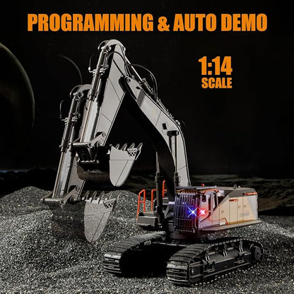20.4 Inch 22 Channels Remote Control Excavator Truck 1/14 Scale Metal Shovel Independent Arms RC Digging Machine Metal Alloy Construction Vehicles Toy for 14y+ Beginners