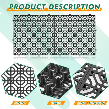 Wesnoy 20 Pcs 15.7 x 15.7 in Heavy Duty Ground Protection Mats Drive on Lawn Grid, Heavyweight Drain Interlocking Non-Slip Floor Mat, 6613 lb Load for Gravel Grid Permeable Pavers (Black)