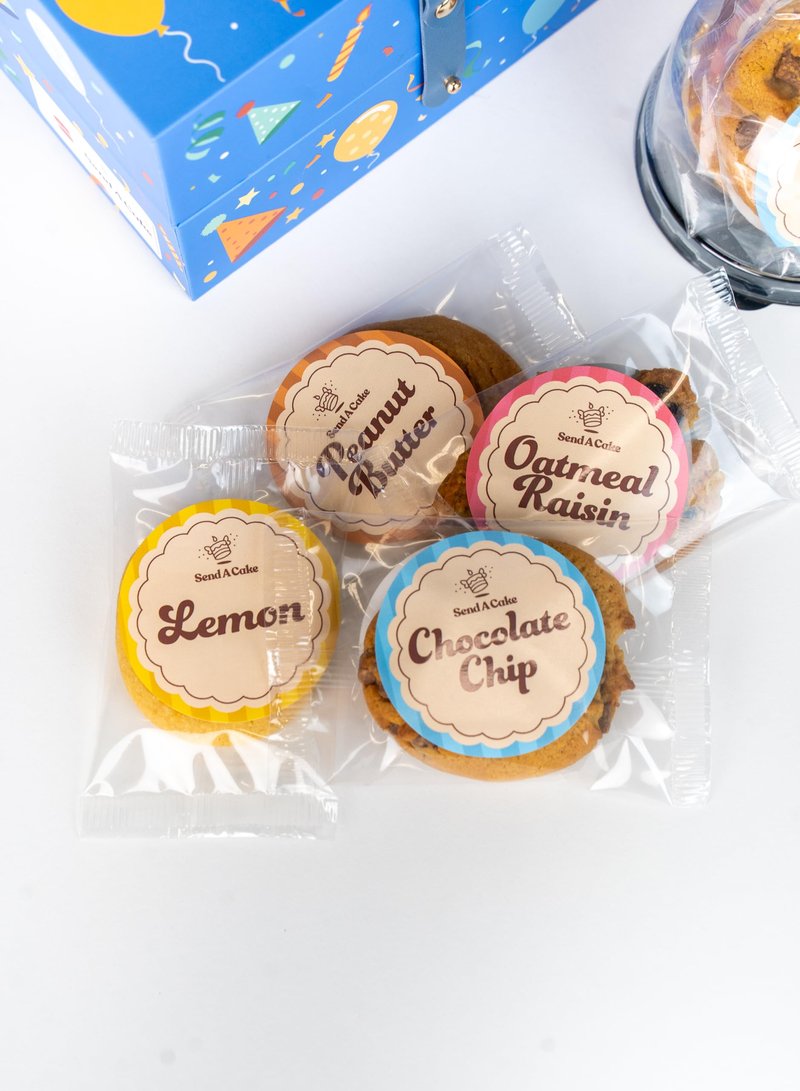 Happy Birthday Bloom Box by Send A Cake with 4 Individually Wrapped Gourmet Cookies (Lemon, Peanut Butter, Chocolate Chip, Oatmeal) – Ready to Gift, No Assembly Needed – Unique Birthday Gift for Women, Men, Adults & Kids