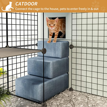 Oneluck 41 Inch Catio Outdoor Cat Enclosure with Super Large Enter Door, Balcony Cat Playpen with Platforms,DIY Outside Cat Patio Large Exercise Place Ideal for 1-3 Cats