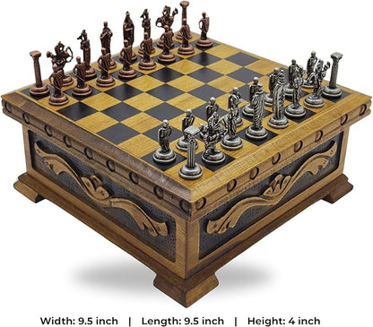 Wooden Chess Set with Storage – Handcrafted Chess Board and British Figure Metal Chess Pieces – Decorative Chess Game for Adults &amp Kids – Premium Gift for Family &amp Friends (Copper Chess Pieces