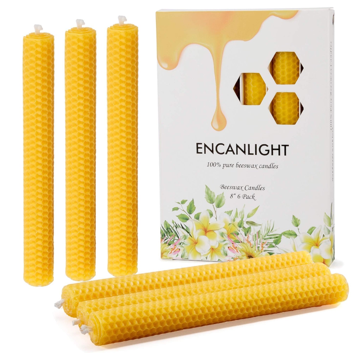 Natural 8 Inch Handmade Honeycomb Candlesticks Bee waxs Taper Candles 6 Pack Hours Burning Time-Bees Wax with Smokeless,Dripless and Unscented for Home Decor Party Dinner
