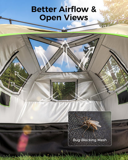 6 Person Instant Tent, Camping Tent Setup in 60 Seconds, Waterproof Pop Up Tents for Camping with Top Rainfly, Instant Cabin Tents with Portable Carry Bag for Family Camp & Hiking, Black + Brown