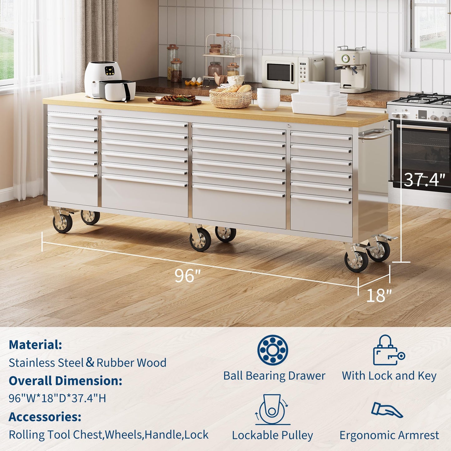 GarveeTech 96 inch Tool Chest, Tool Box Mobile 24 Drawers Storage Rolling Cabinet with Wheels Lock Key Locking System Drawer Liners for Garage Warehouse Repair Shop