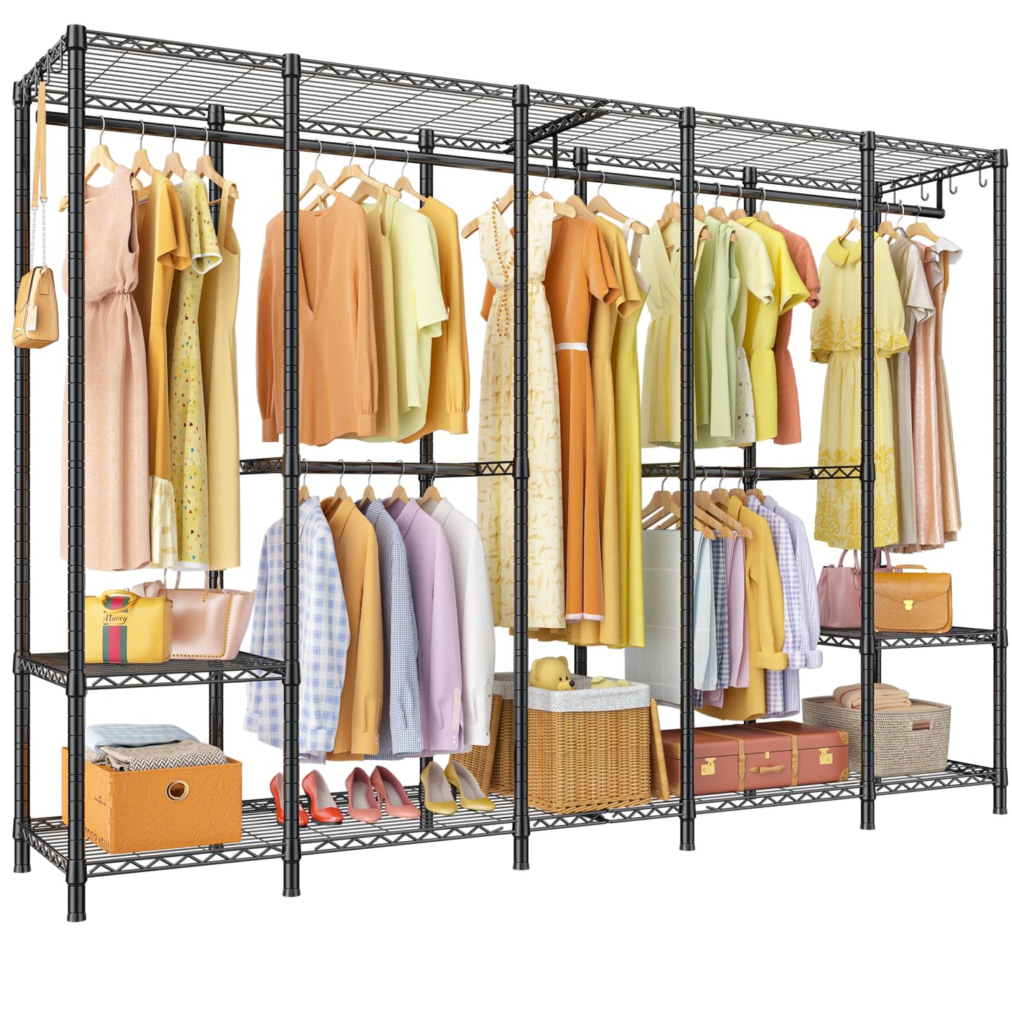 Ulif H50 Extra Large Clothes Rack, Heavy Duty Garment Rack, Freestanding Portable Closet, Clothing Racks for Hanging Clothes, Wardrobe Closet 89.8'' W x 15.8" D x 76.4" H, Max Load 1400 Lbs, Black