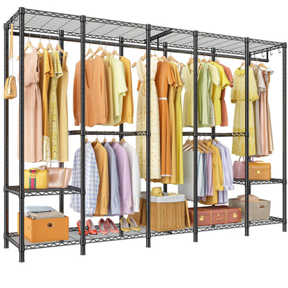Ulif H50 Extra Large Clothes Rack, Heavy Duty Garment Rack, Freestanding Portable Closet, Clothing Racks for Hanging Clothes, Wardrobe Closet 89.8'' W x 15.8" D x 76.4" H, Max Load 1400 Lbs, Black