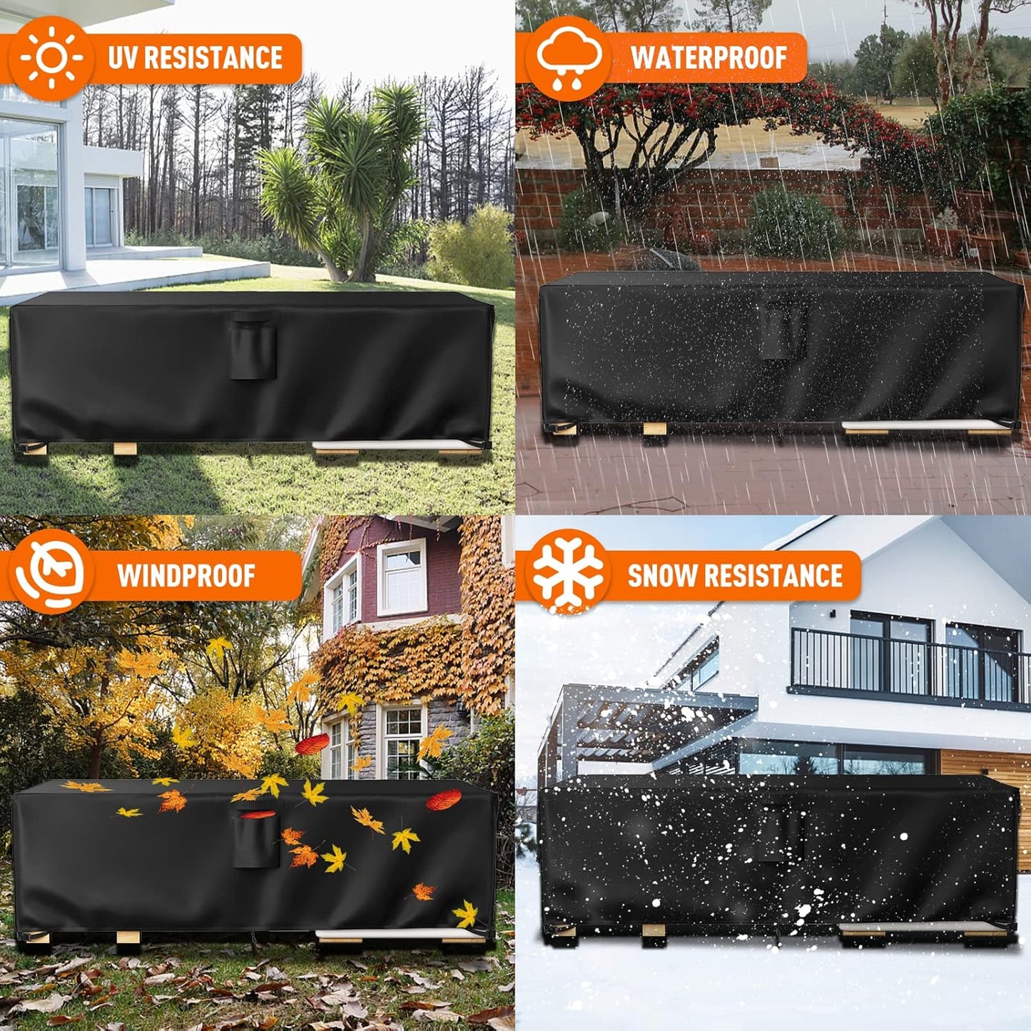 Ruimoy Outdoor Furniture Covers - Waterproof Heavy Duty 600D Protection for Tables & Chairs | 102" L x 74" W x 27.5" H