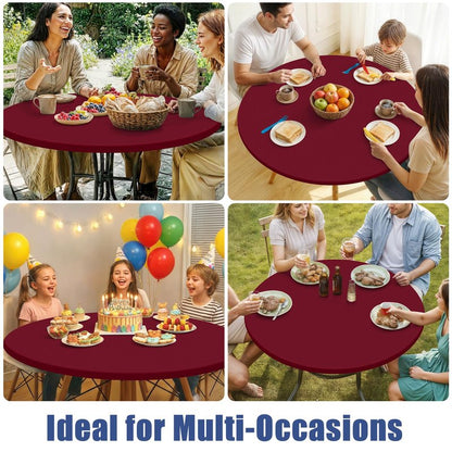 Moosfor Round Spandex Tablecloth, Elastic Fitted Waterproof Tablecloths for 36"-44" Tables, Stretch Washable Picnic Table Cover for Camping, Dining, Indoor and Outdoor, Wine Red