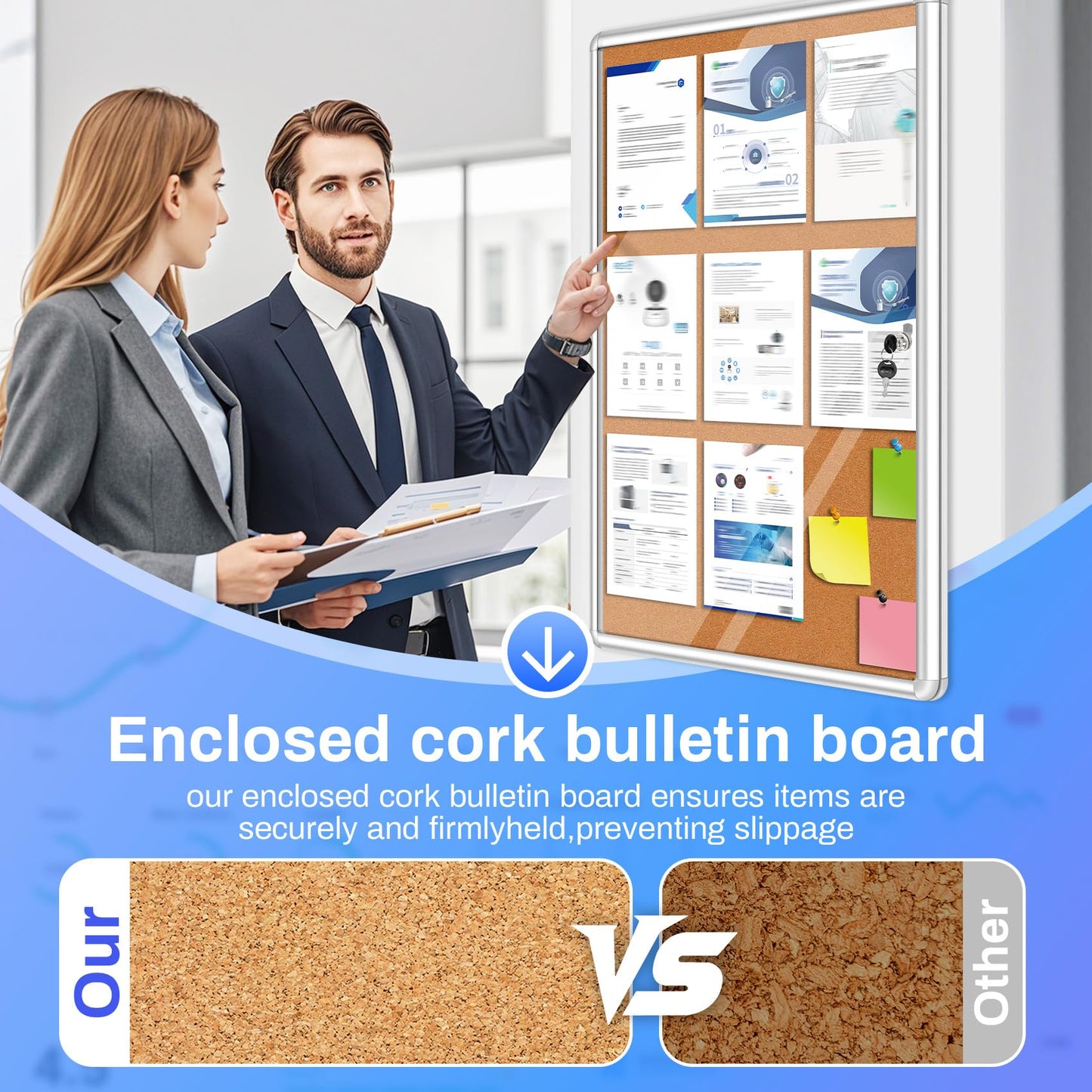 Magula 38"x28" Enclosed Bulletin Board Tamper-Proof Dispaly Case, Aluminium Frame, Shatter Resistant Lockable Bulletin Board, Enclosed Cork Board for School, Office, Commercial, Hospital etc