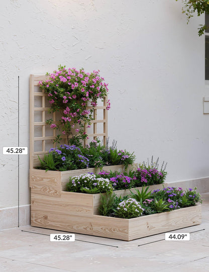 Hipicute Vertical Wooden Garden Planter with Trellis – 3-Tier Raised Bed for Climbing Vines, Fruits, Vegetables & Herbs – Open-Base Design for Better Drainage – Perfect for Patio, Deck, or Backyard