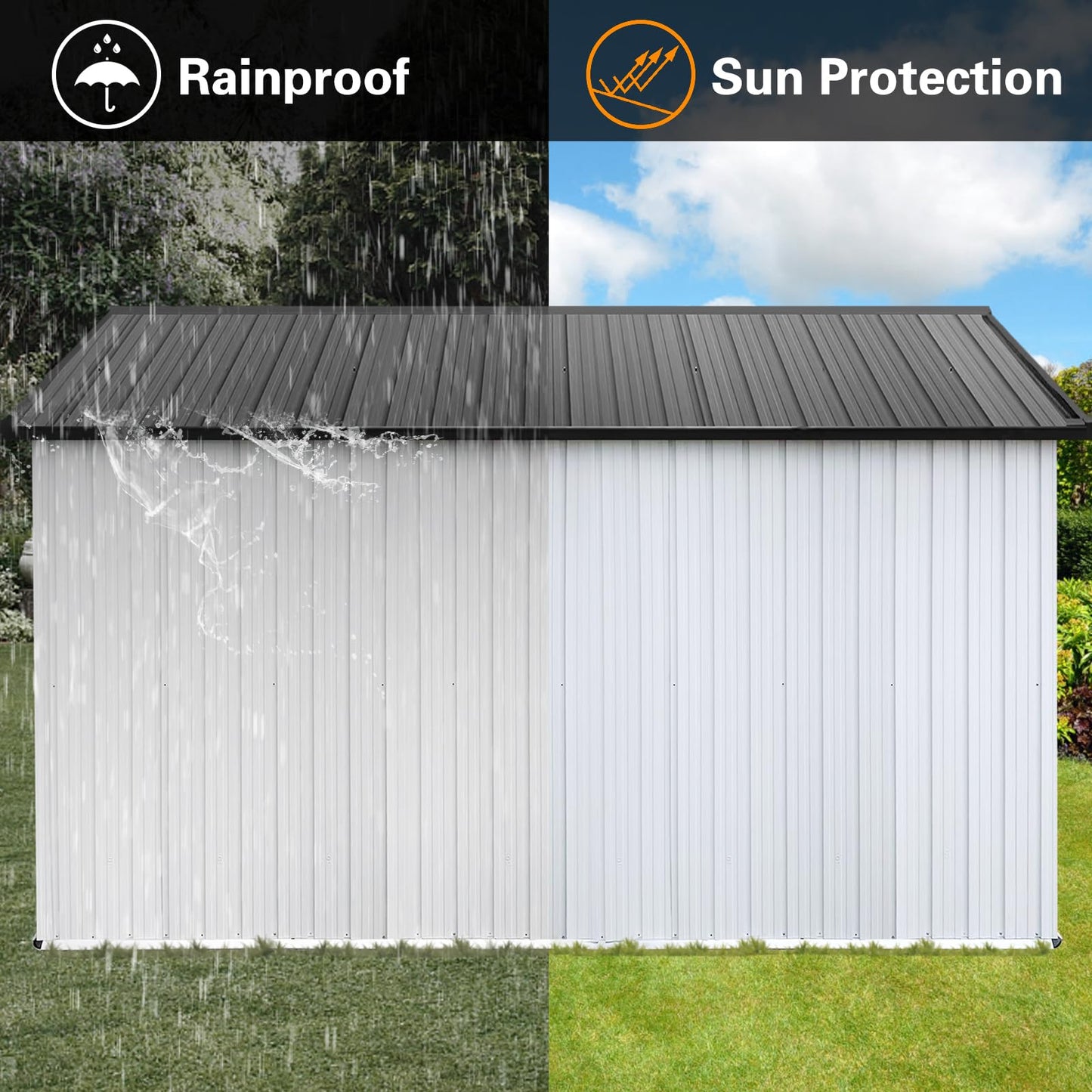 Ball & Cast 10x12 FT Sheds & Outdoor Storage,Metal Aluminum Garden Shed,with Punched Vents,Waterproof Cabinet w/Hinged Door and Padlock,Tool House for Storing Bicycles,Lawnmowers,Barbeques,White+Grey