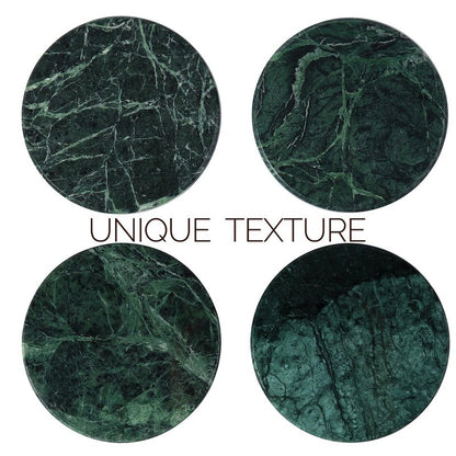 Koville Marble Coaster Set of 4, Round Coasters, 4" Stone Coaster for Drinks Coffee, White Marble Coasters for Coffee Table Home Bar Decor, Heat Resistant, Gift Choice(Green)