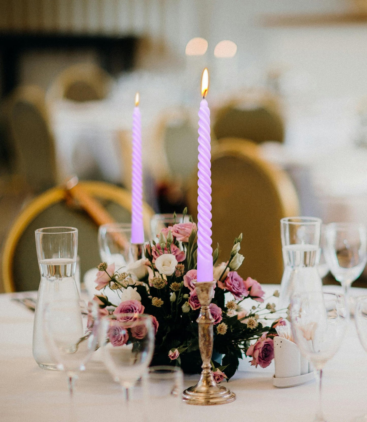 10 Inch Lavender Purple Spiral Taper Candle Set, 10 Pack Unscented Dripless Candlesticks for Dinner Party Wedding and Home Decoration