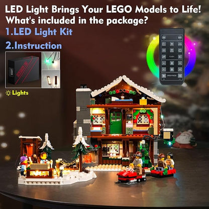 VONADO LED Light Kit for Lego Alpine Lodge Christmas Village 10325 Remote Control Lighting Set Accessories Compatible with Lego 10325 Christmas Winter Village Set (Lights Only No Models)