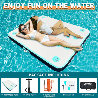 Inflatable Floating Dock, 8 x 6ft Air Dock Platform, Island Raft Mat with Rope Ladder & Non-Slip Surface for Lakes Beach Ocean