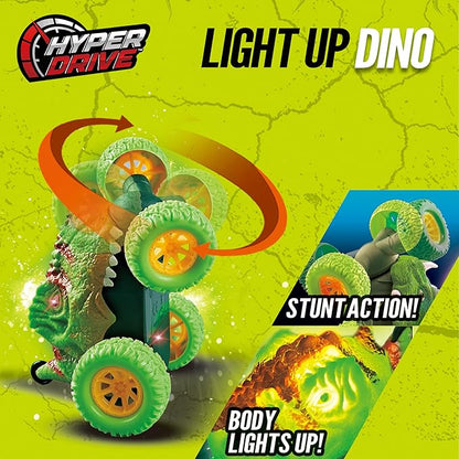 Hyper Drive RC Dinosaur Stunt Car - 360 Rolling Twister Light-Up Action Durable Remote-Control Toy for Boys and Girls Full-Function with Hand Controller Green