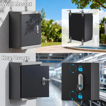 Joinfworld Outdoor Electrical Metal Box 15.7" x 11.8" x 7.8" Weatherproof Outdoor Junction NEMA Enclosure Box with Lock Din Rail Cable Gland