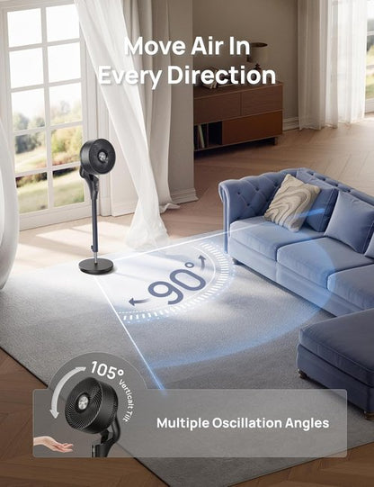 DREO Quiet Oscillating Fan - 90ft Airflow, 20dB Noise Level, Adjustable Height 38-42'' | 8+ Speed Modes